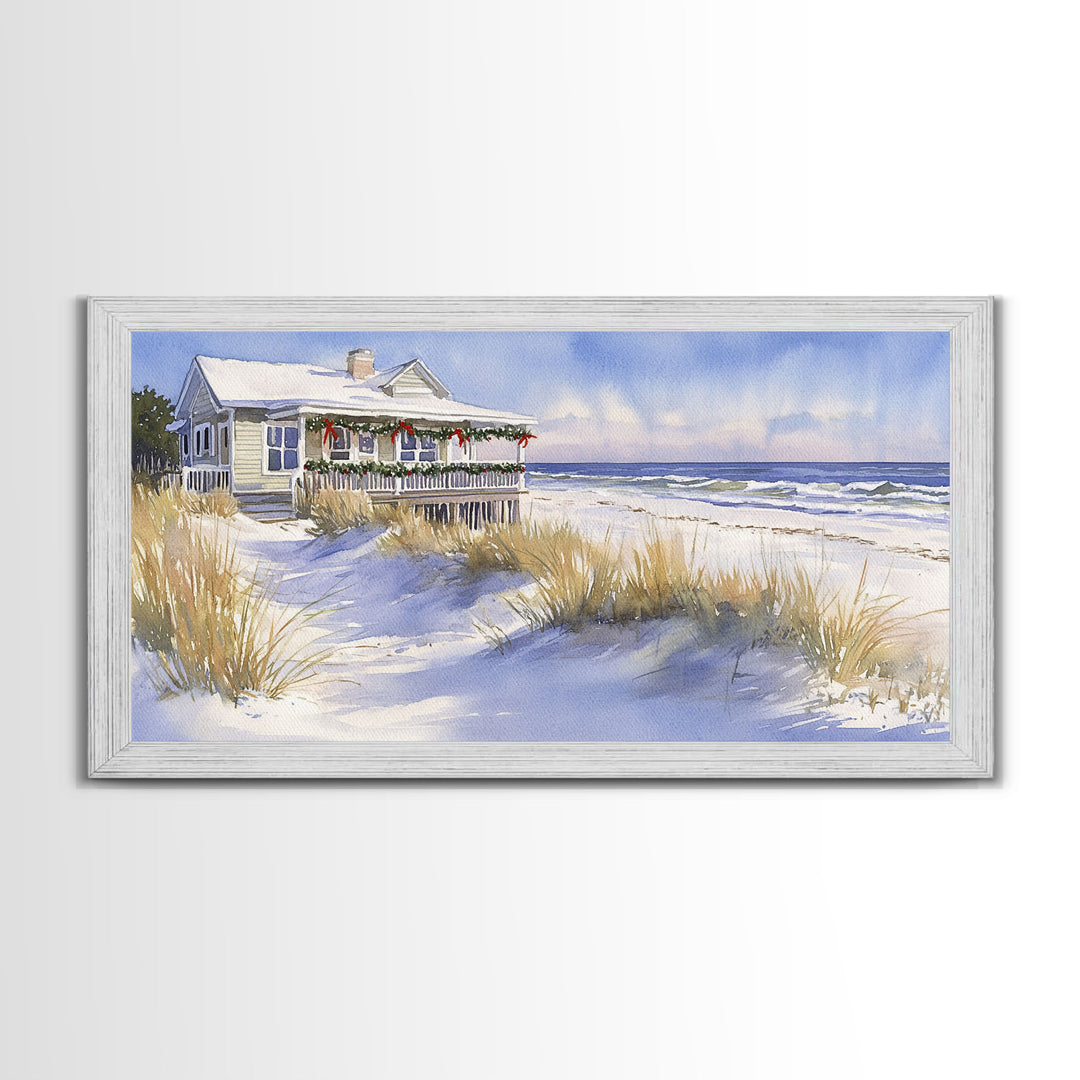 Coastal farmhouse Christmas beach decor Canvas Print rustic cabin holiday wall art vintage Christmas art seasonal decor holiday home decor