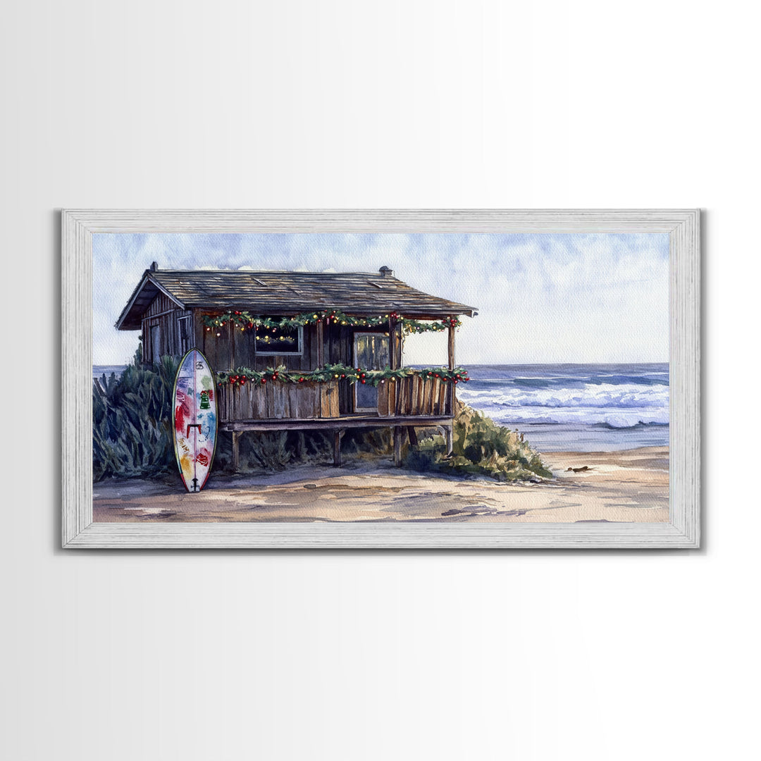 Christmas beach art Framed Canvas Print tropical Christmas decor holiday wall art Christmas vacation gift idea vintage Christmas wall art