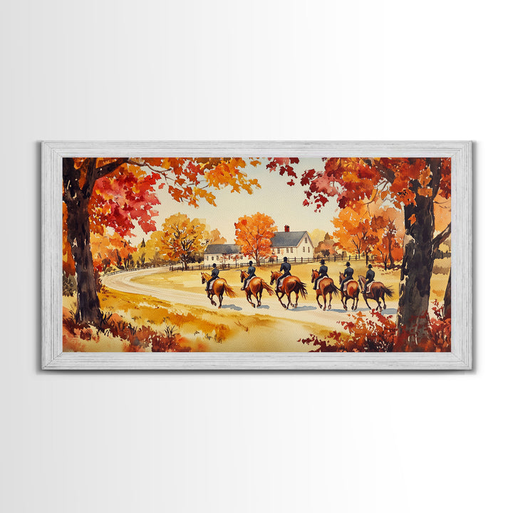Fall farmhouse wall art Framed Canvas Print equestrian scene autumn country decor cozy farmhouse holiday decor above sofa art gift idea