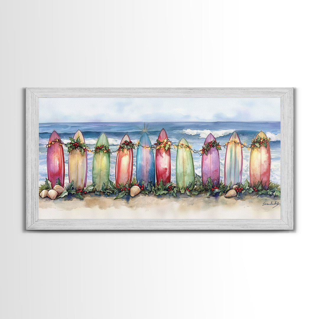 Christmas beach art, tropical Christmas decor, Christmas wall art, canvas print, beach Christmas decor, holiday wall art