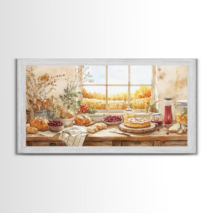 Autumn kitchen decor, cozy fall harvest print, farmhouse wall art vintage rustic fall wall print, country harvest decor, framed canvas print