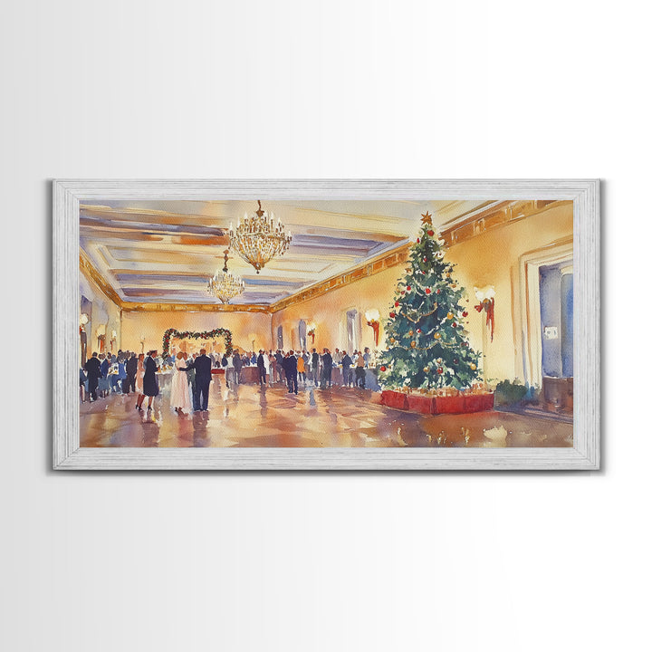 Elegant Ballroom Christmas Party Scene, Framed Canvas Print, Holiday Wall Art, Christmas Decor, Wall Art, Seasonal Decor, Best Gift Idea