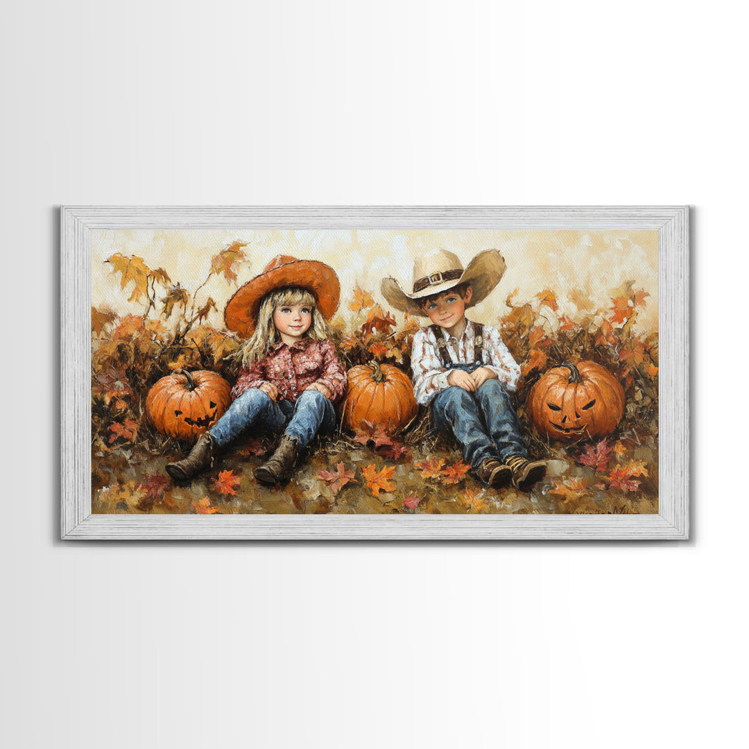 Framed Canvas Print Cowboy On Horse Overlooking Fall Mountain Peaks Western Horse Rider Autumn Scenic Wall Art Fall Colors