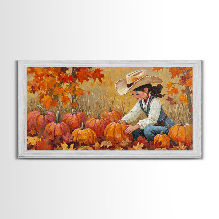 Framed Canvas Print colorful autumn landscape, vibrant fall foliage and misty morning setting, tranquil country home decor rustic wall art
