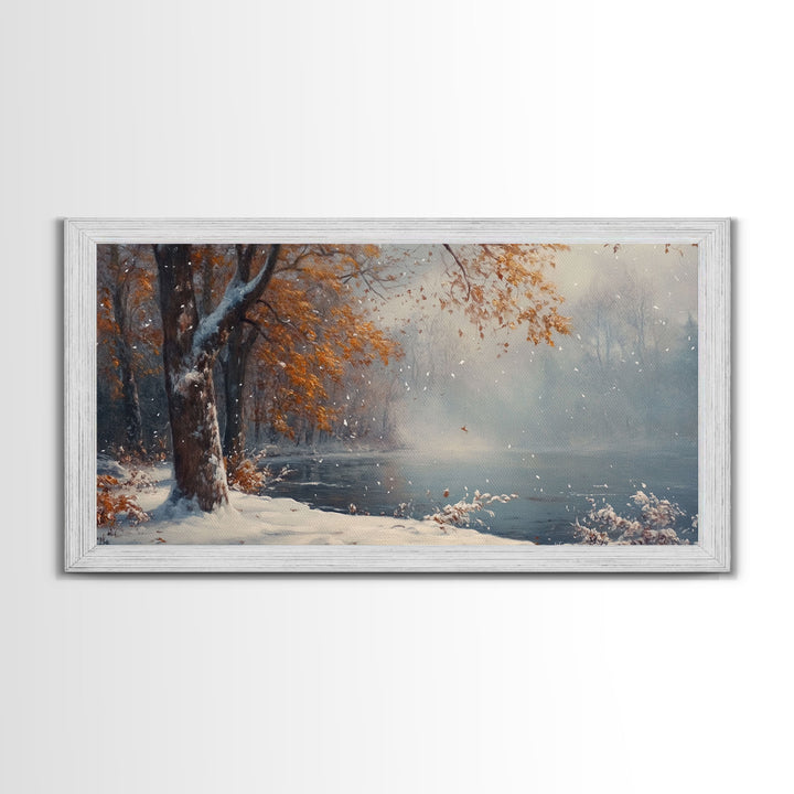 Autumn Lake Scene Framed Canvas Print with Fall Colors, Ideal Seasonal Wall Art or Gift Idea for Nature Lovers and Home Decor