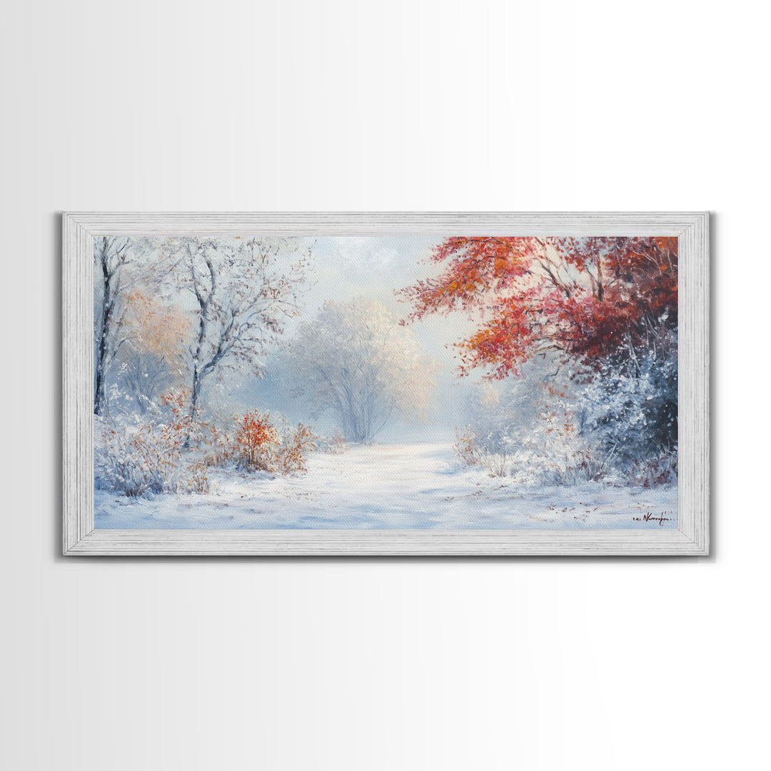 Cozy Cabin in the Snow Framed Canvas Print, Ideal Christmas Holiday Wall Art for Winter Wonderland Decor and Festive Home Interiors