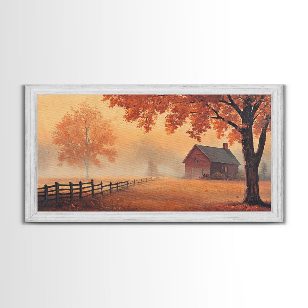 Rustic Barn Painting, Framed Canvas Print, Farmhouse Decor, Farmhouse Wall Art, Vintage Style Fall Barn Landscape Painting, Original Artwork