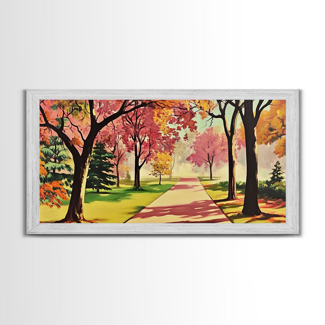 Colorful Autumn Path Canvas Print, Fall Park Scene Wall Art, Modern Farmhouse Autumn Decor, Holiday Art, Best Seasonal Gift Idea