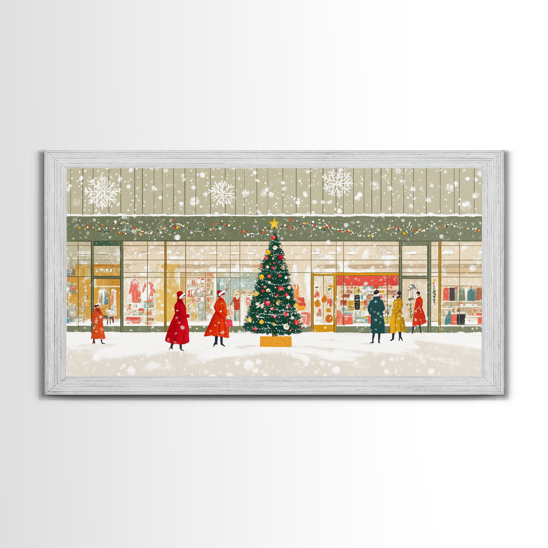 Christmas Tree Shopping Framed Canvas Print, Retro Holiday Scene Art, Vintage Christmas Decor, Christmas Vacation Wall Art, Holiday Gift
