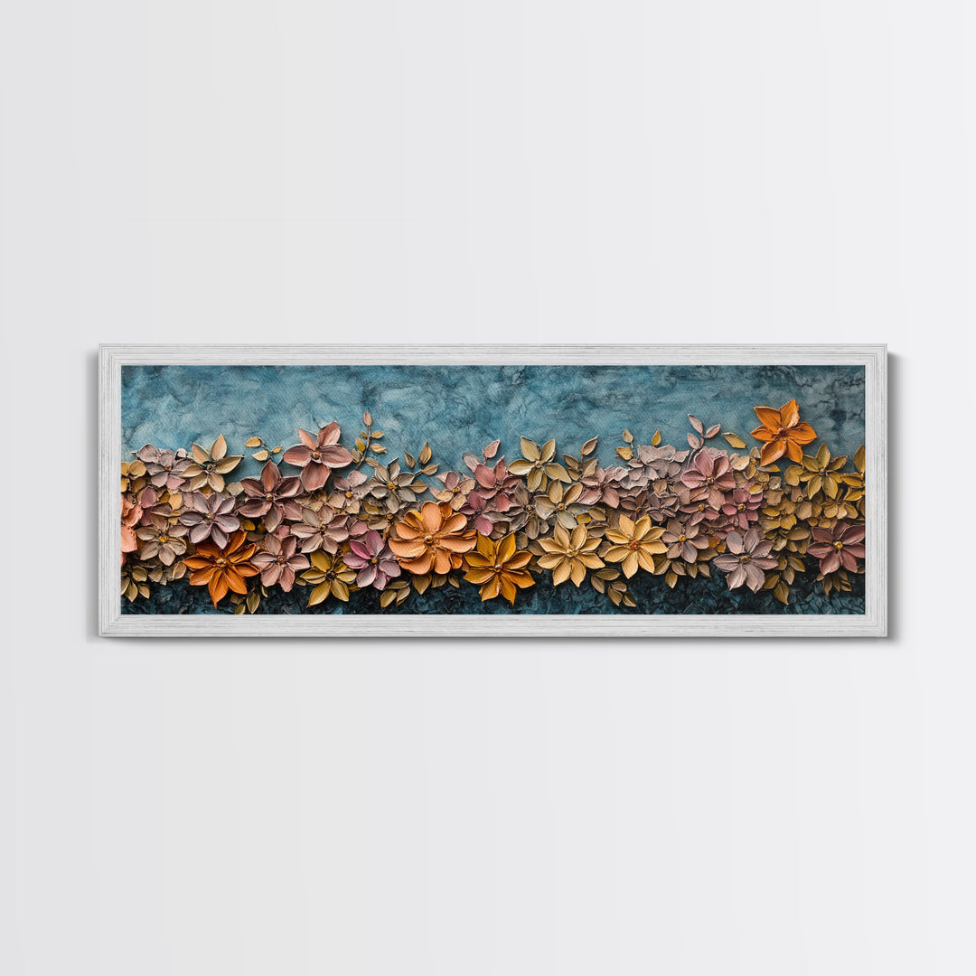 Abstract Wildflower Field Oil Painting Print | Nature Framed Large Gallery Art Ready To Hang, Panoramic Extra Wide Wall Art