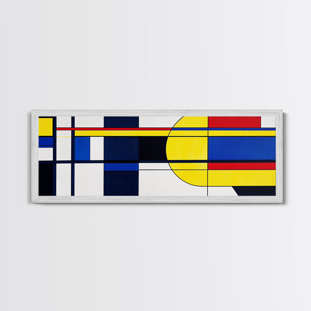 Blue, Yellow and Red Abstract Cubism Art, Framed Canvas Print, Modern Art, MCM Inspired Home Decor