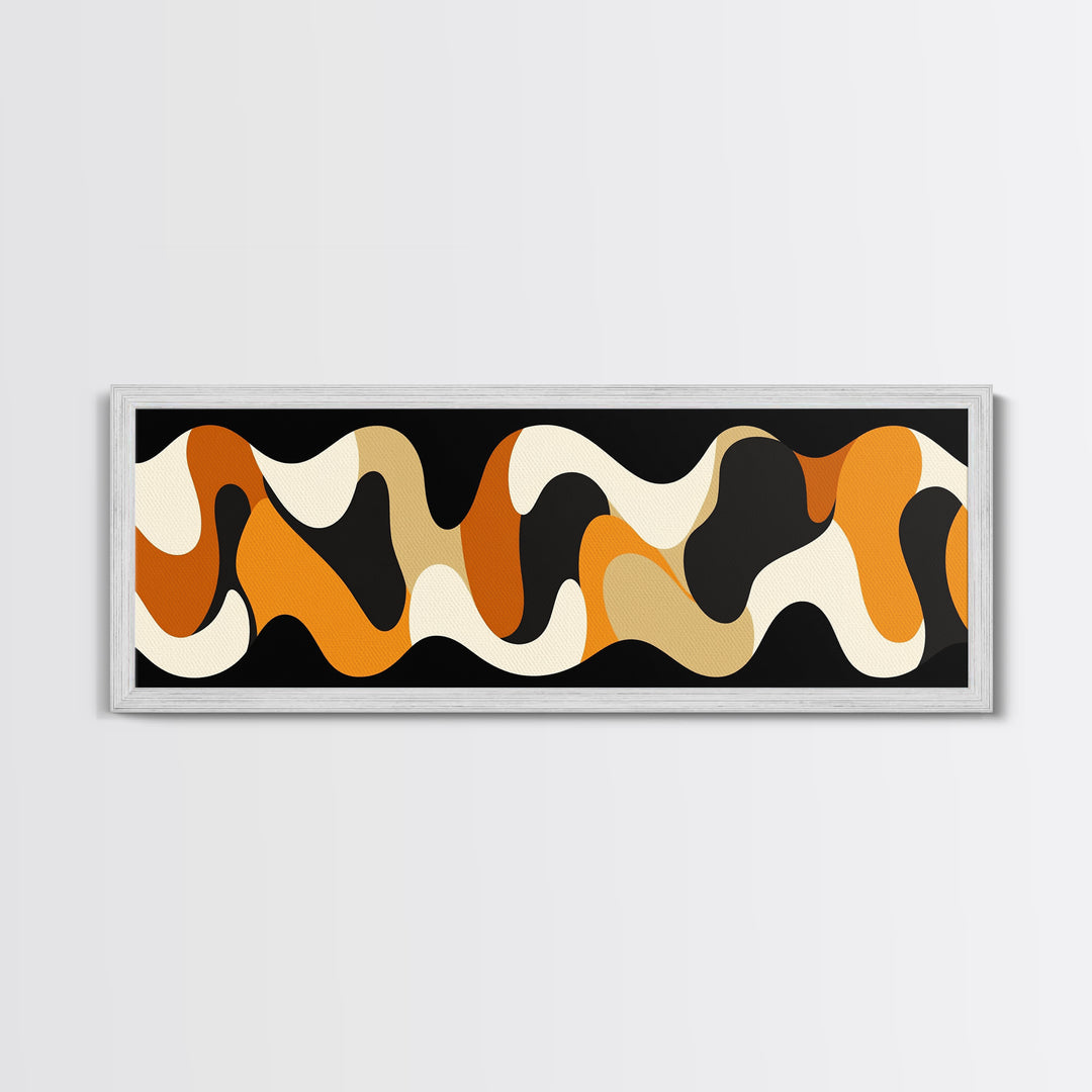 Amber Waves - Framed Canvas Print - Boho Abstract Wall Art - Modern Home Decor - MCM Style Black Background Wall Art