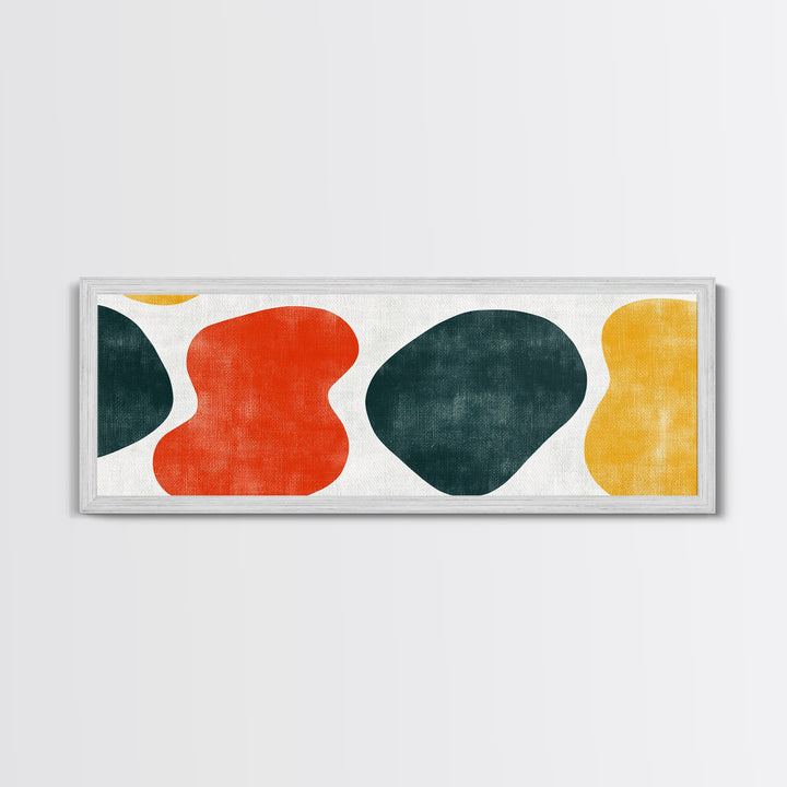 Navy Blue and Orange Splotches, Framed Canvas, Mid-Century Modern Abstract Wall Art, Wood Frame, Ready To Hang