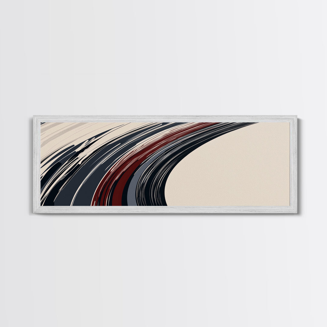 Abstract Line Art - Grey, Black and Brown Lines - Framed Canvas Print - MCM Style Abstract Wall Art, Extra Wide Art