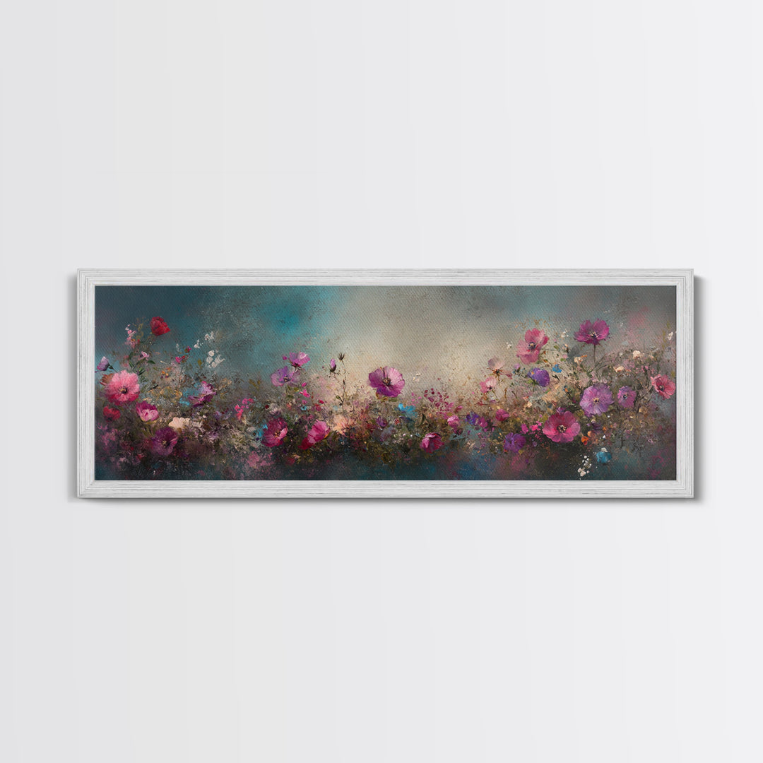 Abstract Pink Flower Painting Print, Wood Framed Wall Art, Flowers Wall Art, Vintage Landscape Wildflowers Painting
