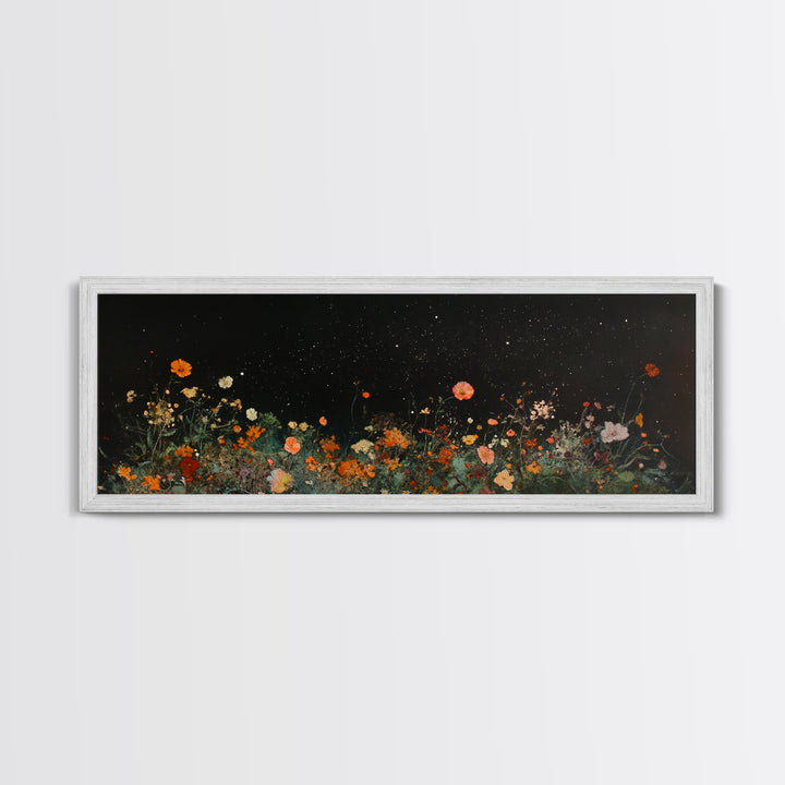 Bunch of Wild Flowers Under a Starry Night Sky, Boho Farmhouse, Eclectic Decor, Kitsch Wall Art, Modern Farmhouse Wall Art