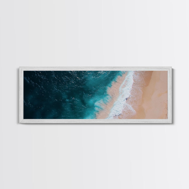 Bird's Eye View Of The Beach, Framed Canvas Print, Nautical Seascapes Decor, Panoramic Extra Wide Wall Art