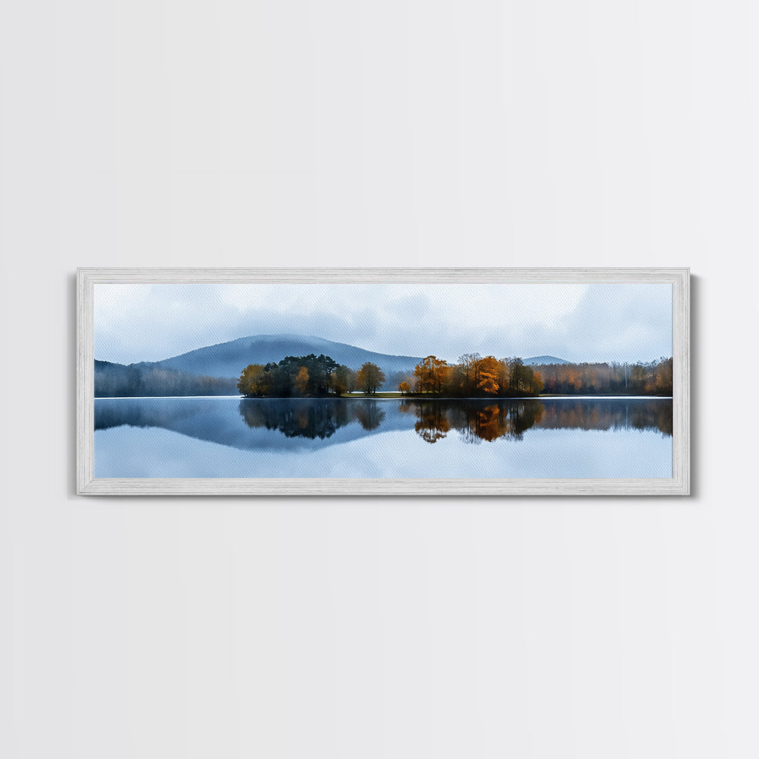 Calm - Reflections In The Lake On An Overcast Day - Panoramic Print - Original Painting Print - Landscape Oversized Painting Art