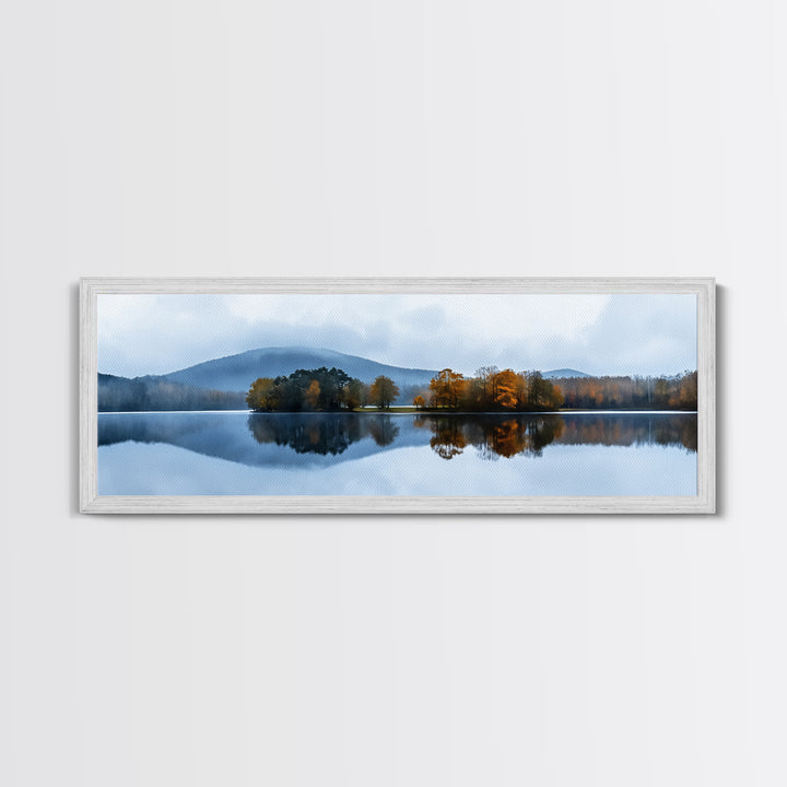 Calm - Reflections In The Lake On An Overcast Day - Panoramic Print - Original Painting Print - Landscape Oversized Painting Art