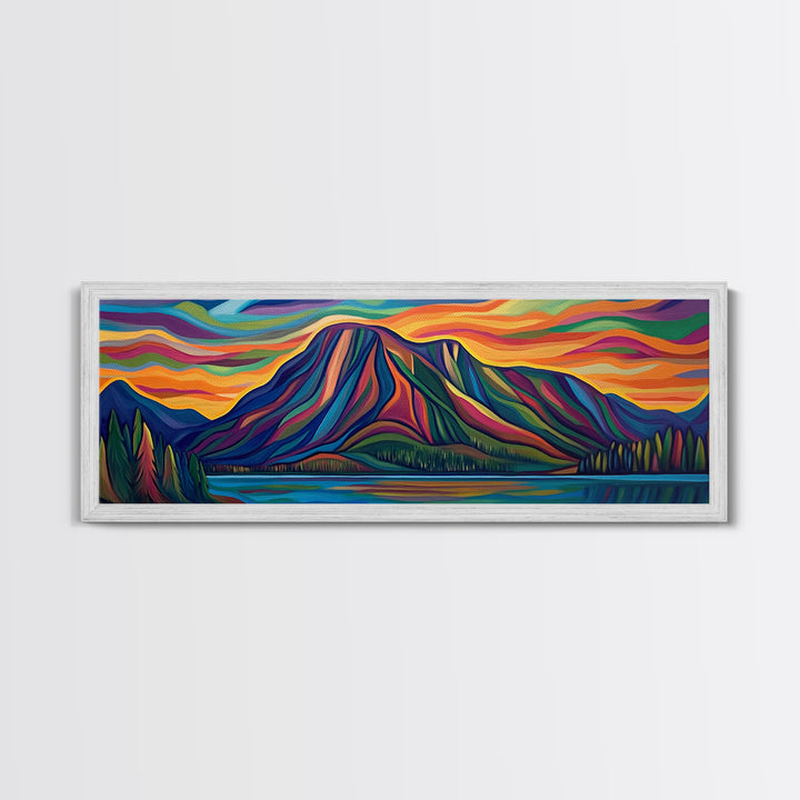 Abstract Mountain Painting Print, Stained Glass Style Art, Surrealist Landscape Painting, Abstract Landscape Painting Wall Art
