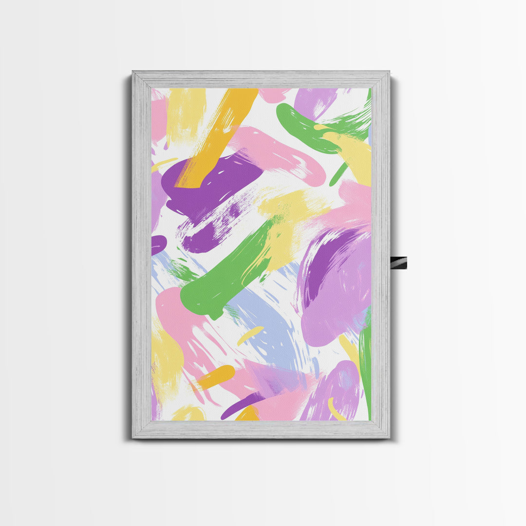 Pastel Brush Strokes Canvas Print, Wood Framed Abstract Wall Art, Dorm Room Decor for Girls