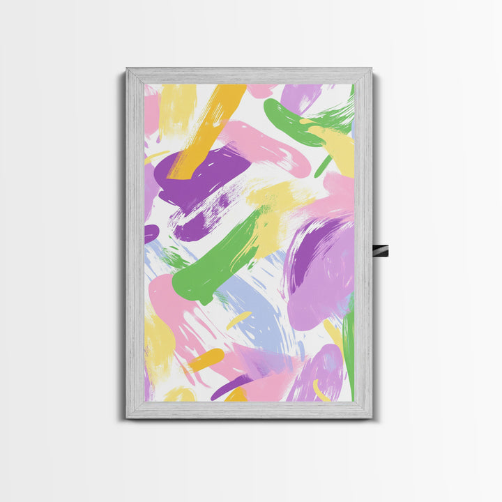 Pastel Brush Strokes Canvas Print, Wood Framed Abstract Wall Art, Dorm Room Decor for Girls