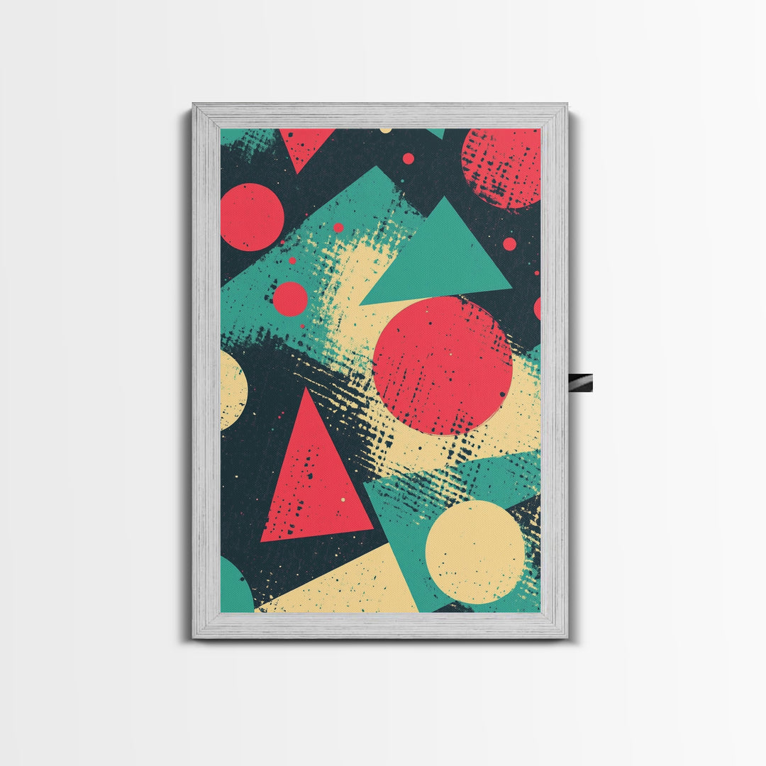 Circles And Triangles, Canvas Print, Retro Abstract Art, Midcentury Modern Style Home Decor, Turquoise Red and Black Wall Art