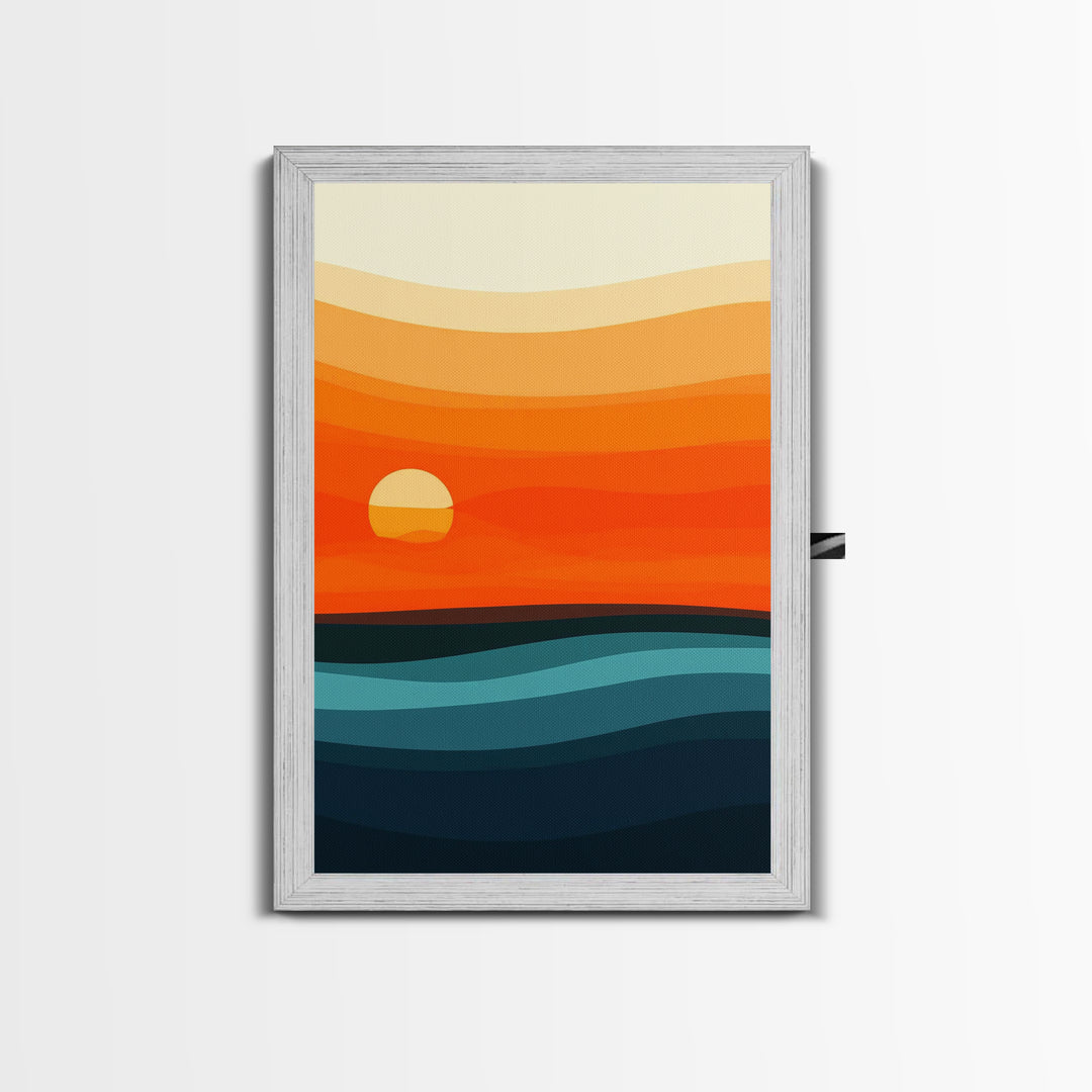 Abstract Sunset Over The Ocean Art Deco Style Wall Art Canvas Print, Beautiful Wall Art, Vertical Living Room Decor