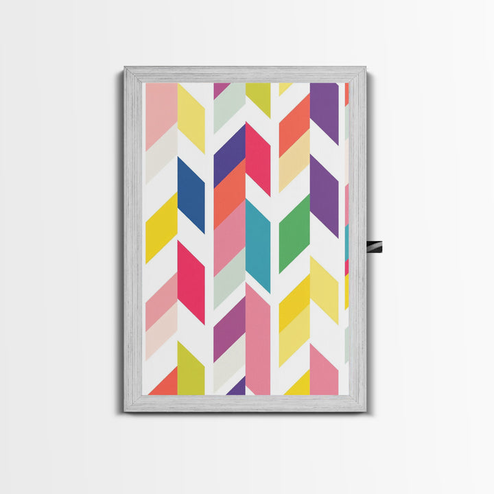 Mid-Century Modern Chevrons Framed Canvas Print Pastel Colors Modern Art Watercolor Painting Print Minimalist Art