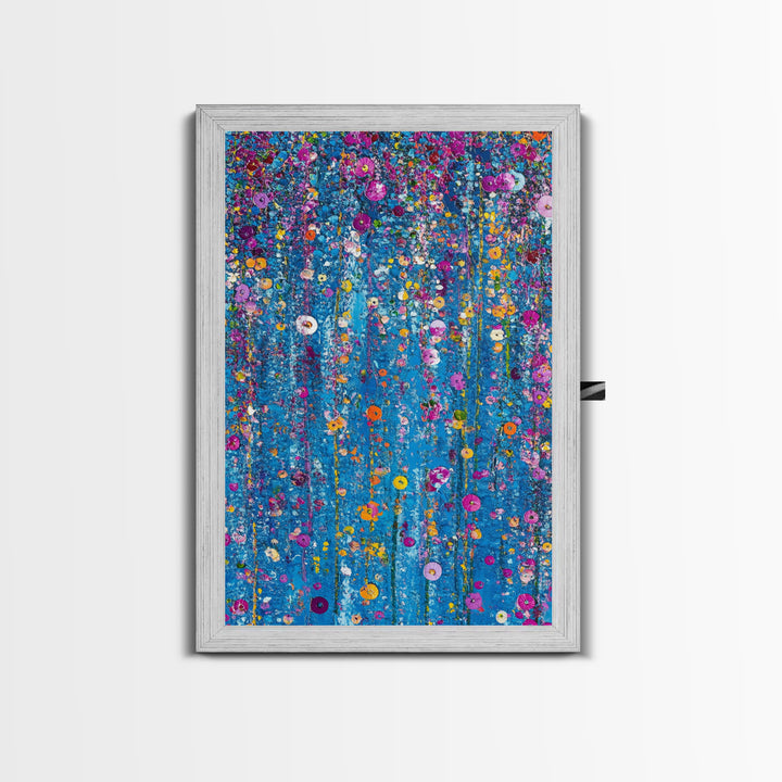 Botanical Wall Art Framed Canvas Print, Bright Blue Wild Flower Painting Print, Flower Painting, Girls Room Decor, Gift For Her