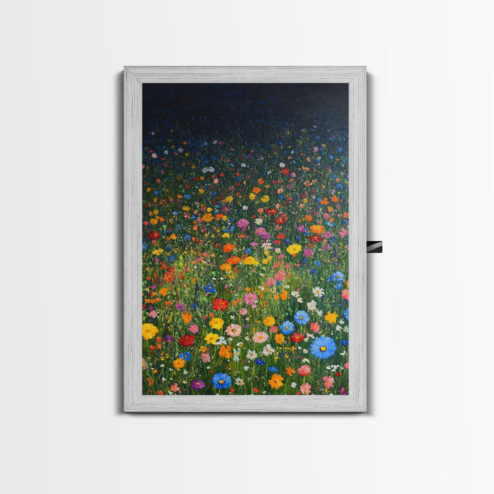 Field Of Flowers, Flowers Print, Nursery Wall Decor, Floral Decor, Floral Home Decor, Framed Canvas Print, Wild Flowers Oil Painting