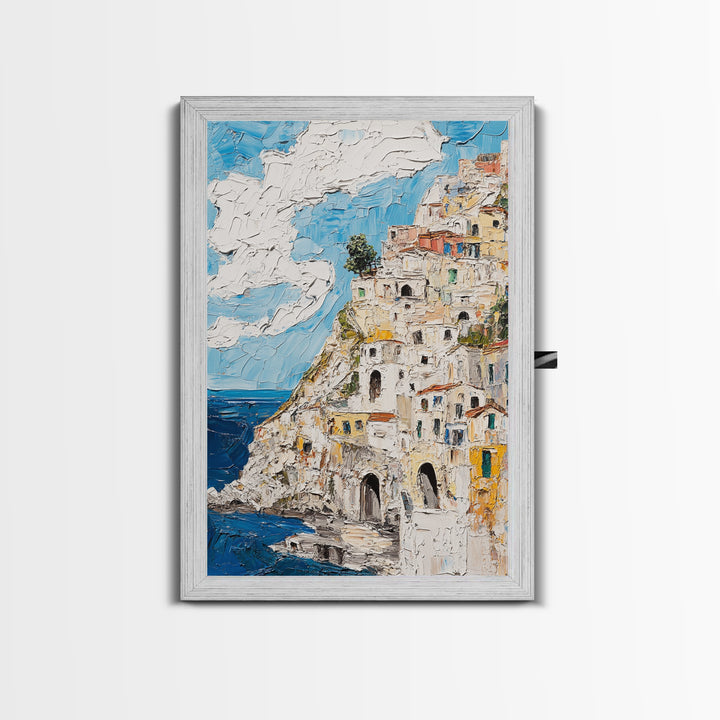 Boho Style Minimalist Wall Art - Italian Seaside Village Canvas Print - Retro Vacation Decor, Vacation Gift Idea