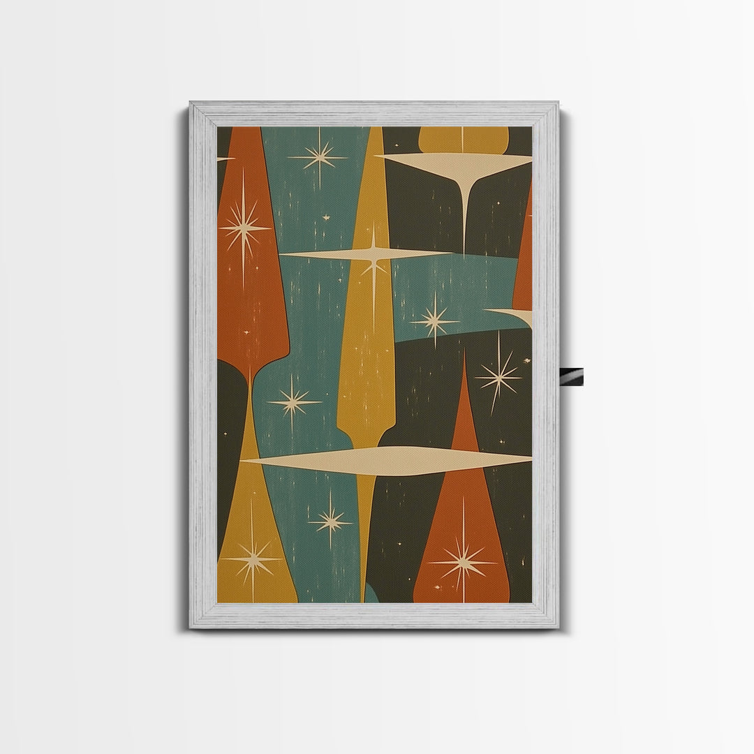 Art Deco Star Burst Canvas Print Wall Art, Retro 50s Style, Starburst, Mid-Century Modern Wall Art, Boho Decor