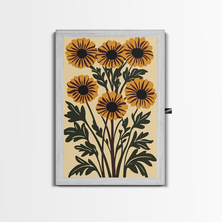 Cute Framed Canvas Wall Art Flower Print, Wild Flowers on Cream Background, Modern Home Decor, Boho Minimalist Wall Art