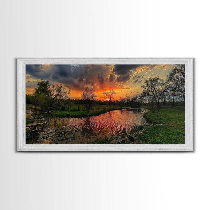 Abstract Landscape Wall Art Framed Canvas Print, East Texas At Sunset Photography Style Print, Original Wall Art, Panoramic Art