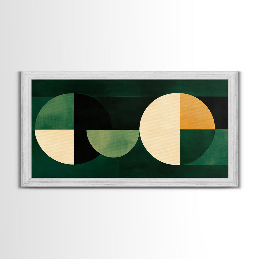 Abstract Wall Art Emerald Green Geometric Canvas Print, Large Framed Modern Art, Mid Century Abstract Home Decor, Minimalist Statement Piece