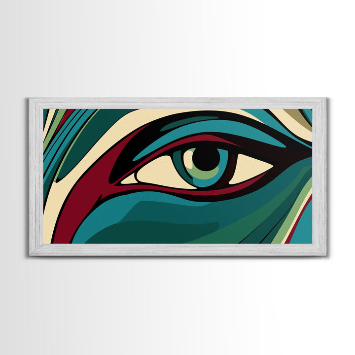 Abstract Painting of a Human Eye Framed Canvas Print, Retro Art Deco Style Art, Eclectic Decor, Kitsch Wall Art