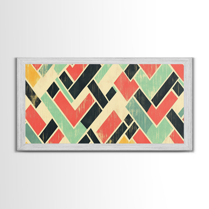 Abstract Mid Century Modern Chevrons, Framed Canvas Print, MCM Style Home Decor