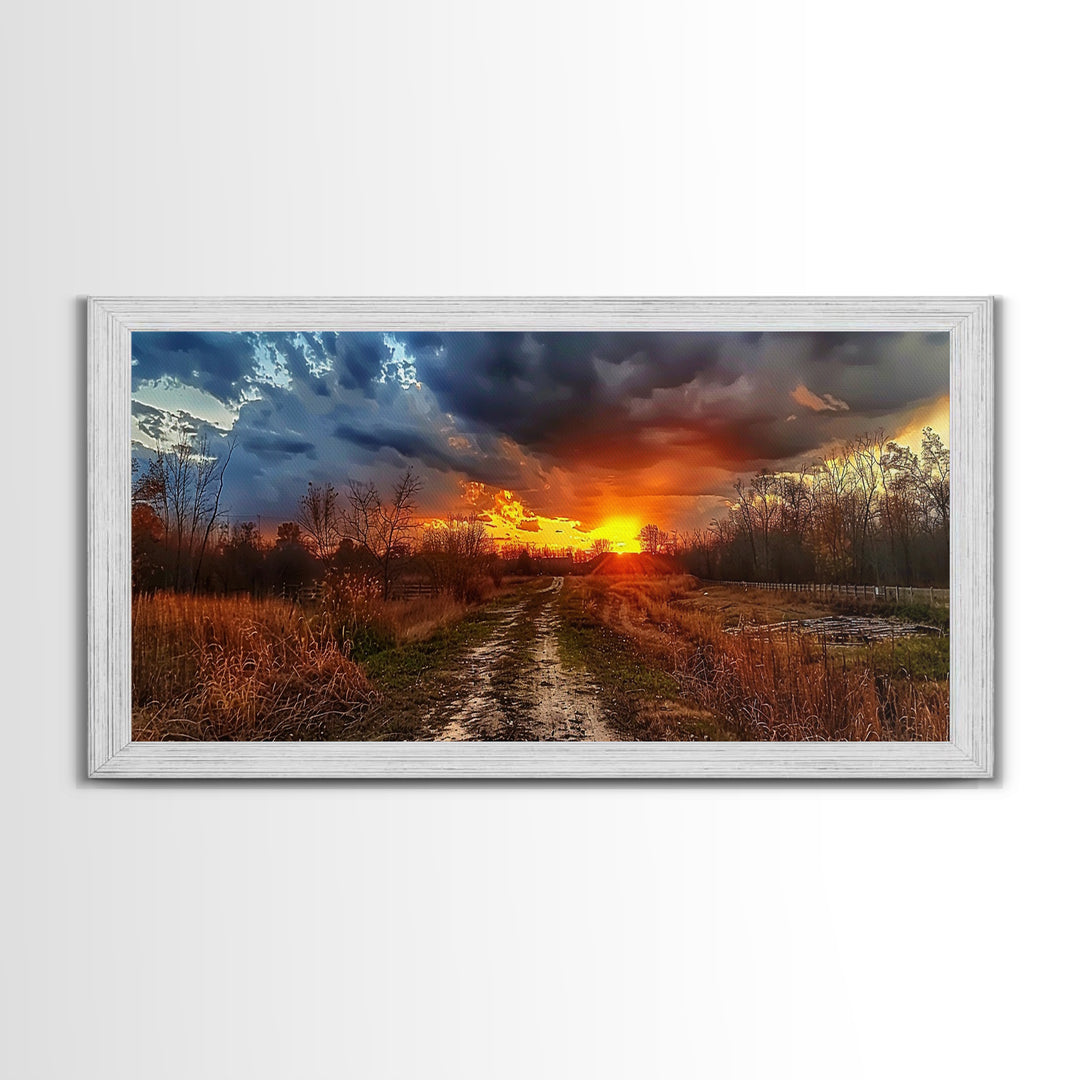 Dirt Roads Framed Canvas Print, Wood Framed Wall Art, Photography Style landscape art, ready to hang wall art home decor