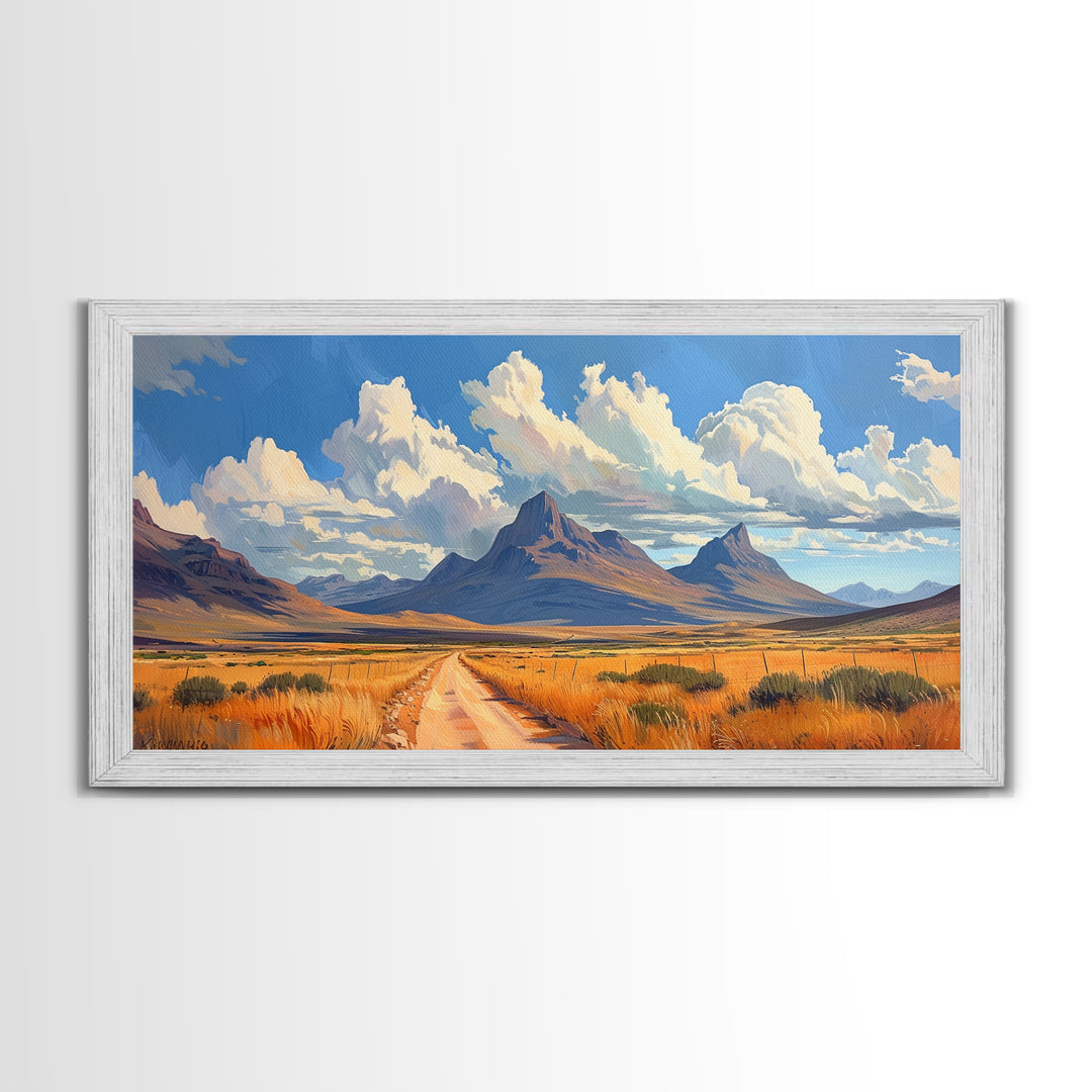 Desert Dirt Roads Framed Canvas Wall Art, Beautiful Arizona Day, Desaturated Wall Art, Rustic Farmhouse Decor, Southwestern Pueblo Art