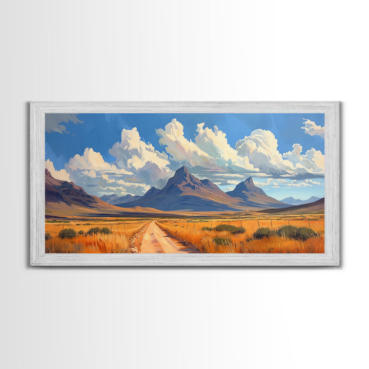 Desert Dirt Roads Framed Canvas Wall Art, Beautiful Arizona Day, Desaturated Wall Art, Rustic Farmhouse Decor, Southwestern Pueblo Art