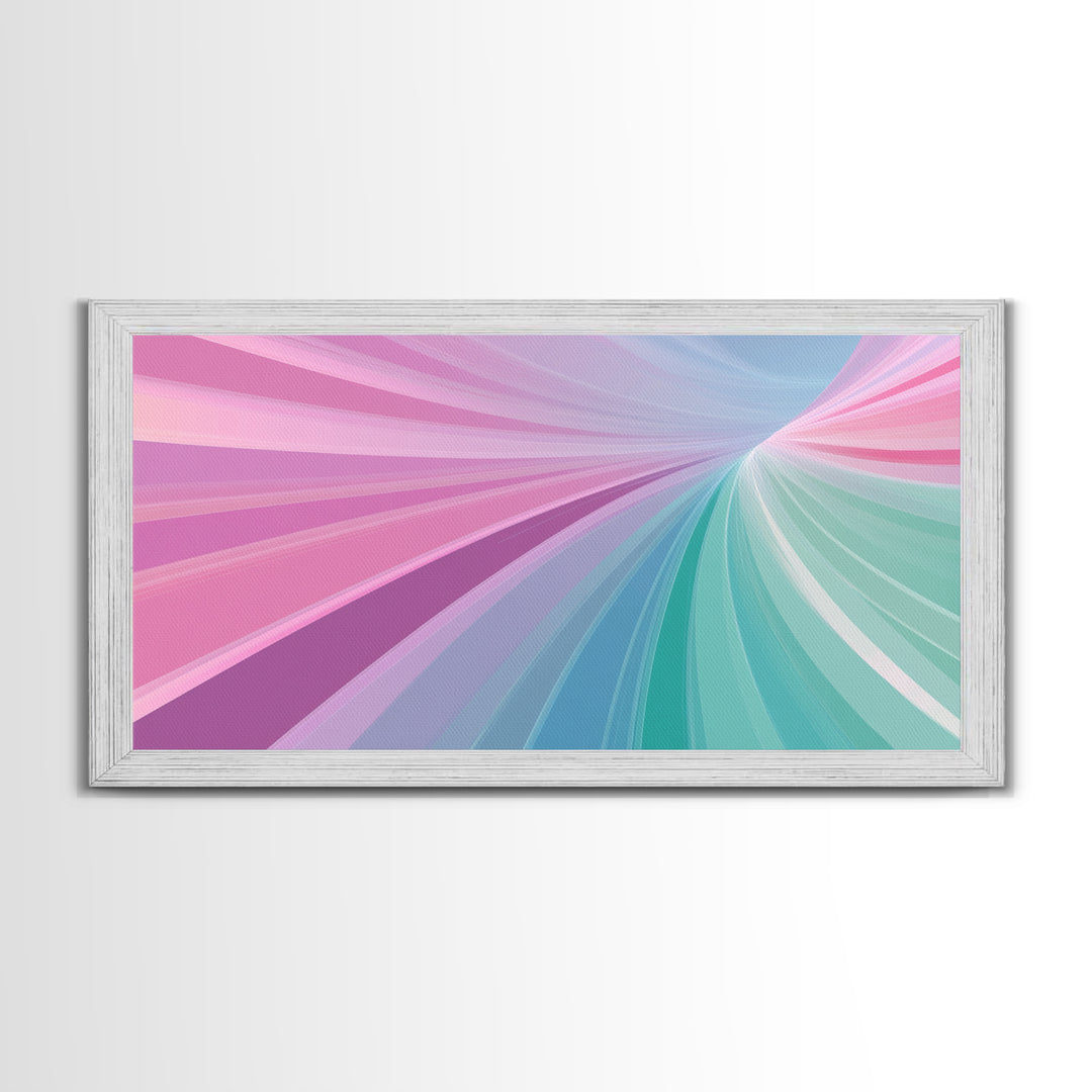 Pastel Highway Framed Canvas Print, Retro Wall Art, Mid-Century Modern Abstract Art