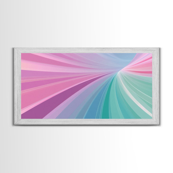 Pastel Highway Framed Canvas Print, Retro Wall Art, Mid-Century Modern Abstract Art