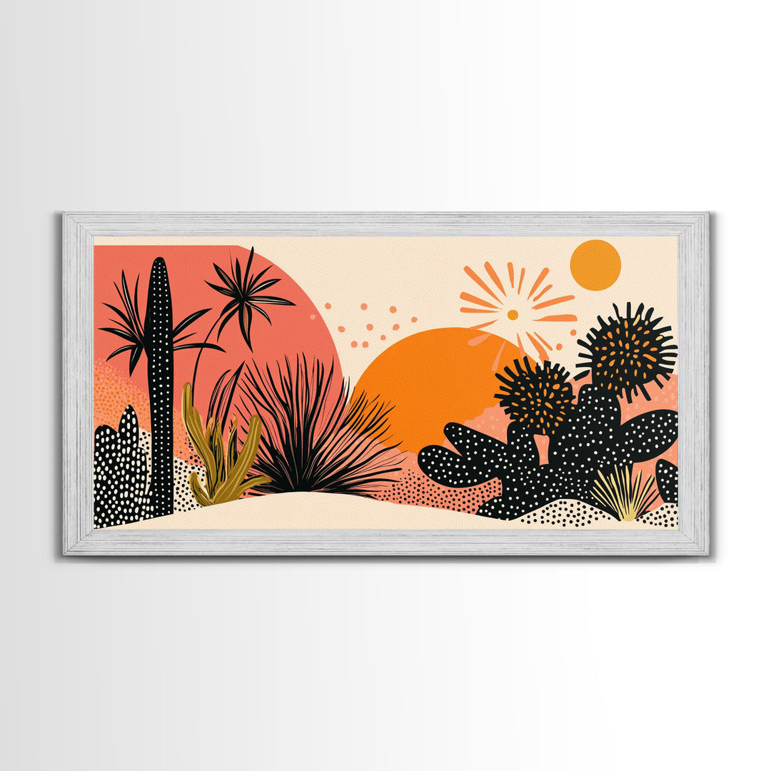 Trendy Desert Abstract Painting Print, Wood Framed Wall Art, Sagauro Cactus Wall Art, Pueblo Abstract Home Decor, Southwestern Art