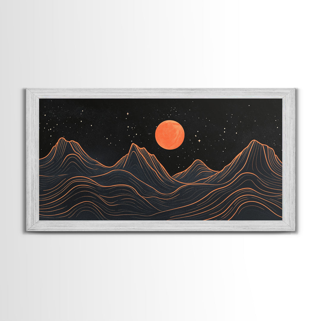 Blood Moon Over a Desert Landscape, Dark and Moody Decor, Framed Canvas Print, Pueblo Style Southwestern Art