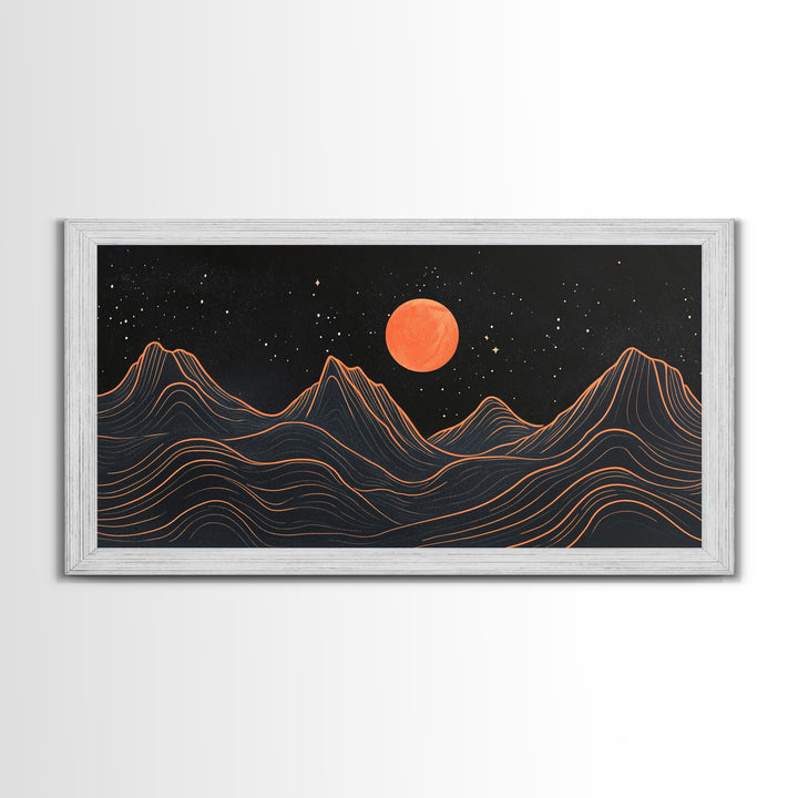 Blood Moon Over a Desert Landscape, Dark and Moody Decor, Framed Canvas Print, Pueblo Style Southwestern Art
