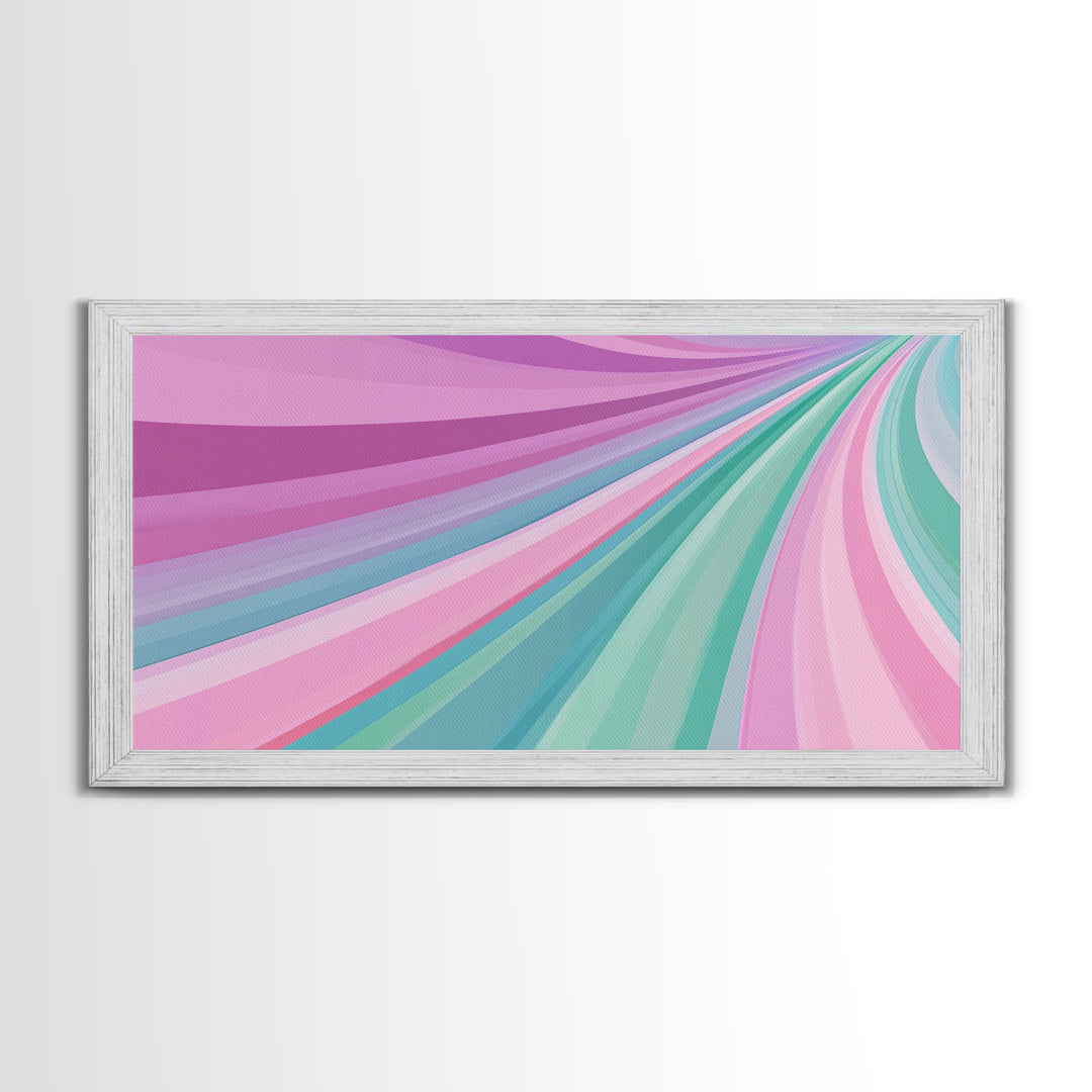 Pink Blush and Turquoise Abstract MCM Style Wall Art Framed Canvas Print, Trendy Preppy Wall Decor, Mid-Century Modern Abstract Decor