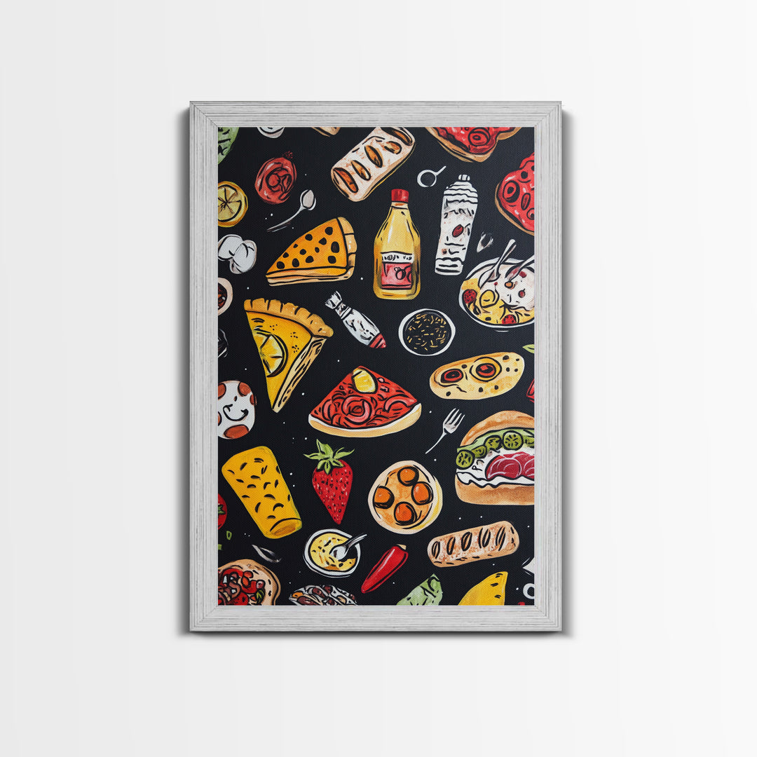 Cute Funky Kitchen Art, Kawaii Wall Art, Kawaii Decor, Restaurant Decor, Kitchen Painting, Dining Room Wall Art, Pizza, Hot Dogs Etc