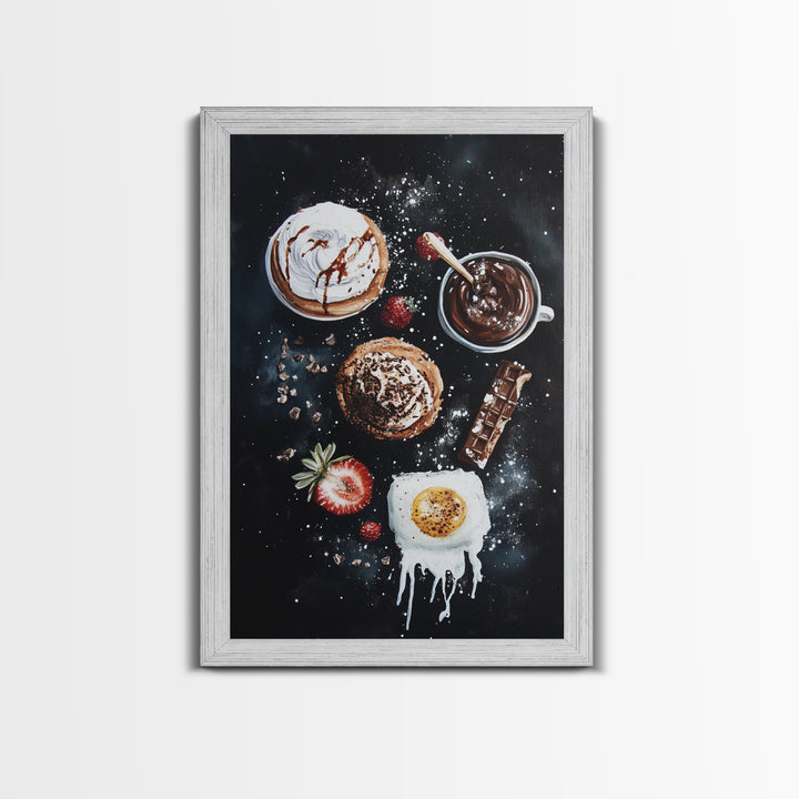Desserts Wall Art, Kitchen Decor, Bakery Wall Art, Bakery Painting, Wood Framed Canvas Print, Painting of Cupcakes and Coffee