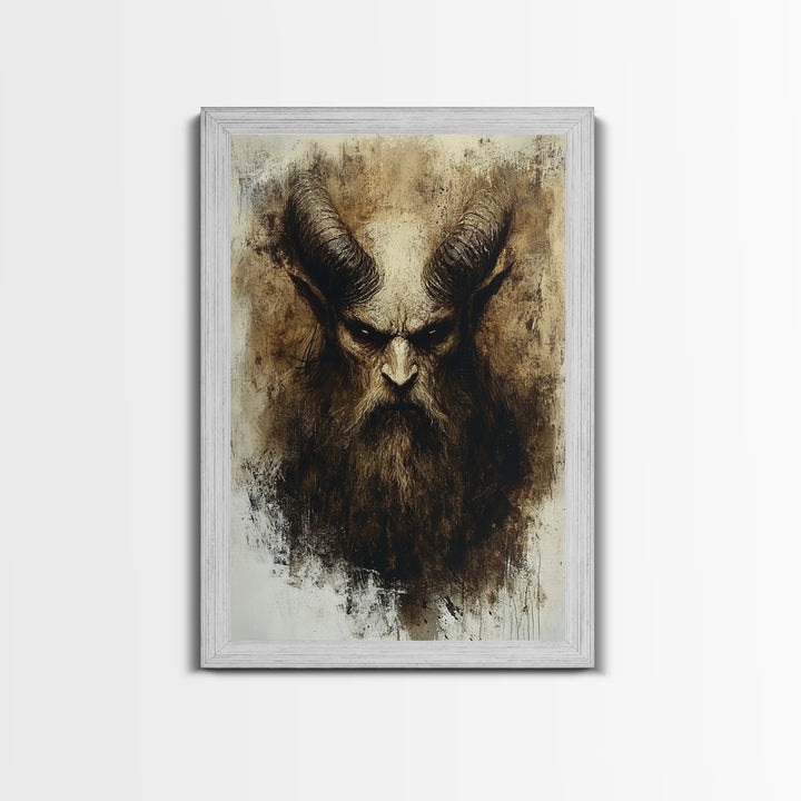 Portrait of a Demon, Framed Canvas Print, Dark Macabre Wall Art